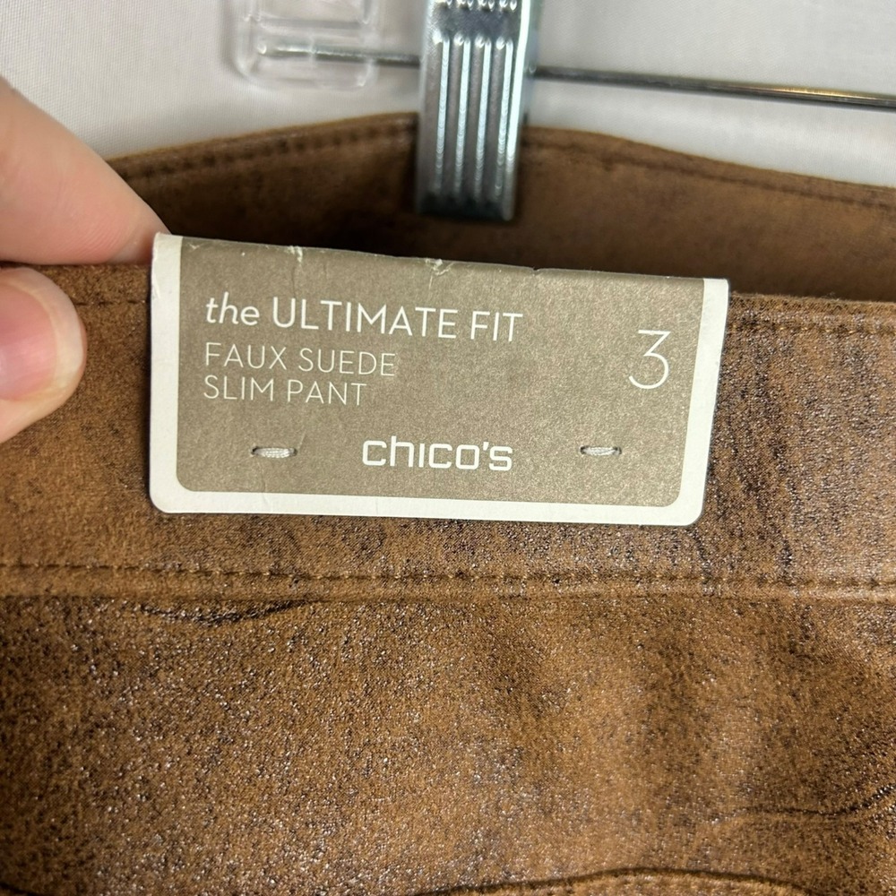 NEW Chico's Ultimate Fit Faux Suede Slim Pants Women 3 XL Brown Worn Luggage - Picture 11 of 13